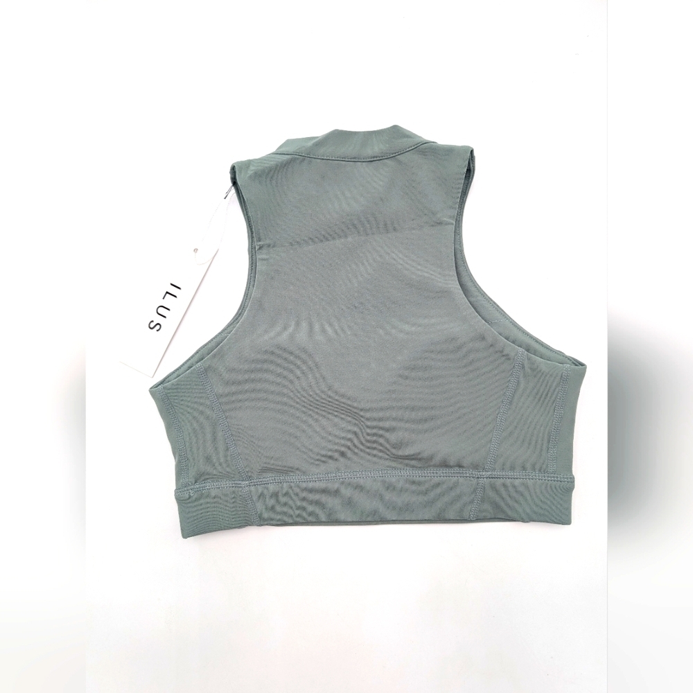 NWT ILUS Essential  Size XS Sea Foam High Neck Crop Top Front Zip It All In Bra - Picture 15 of 17